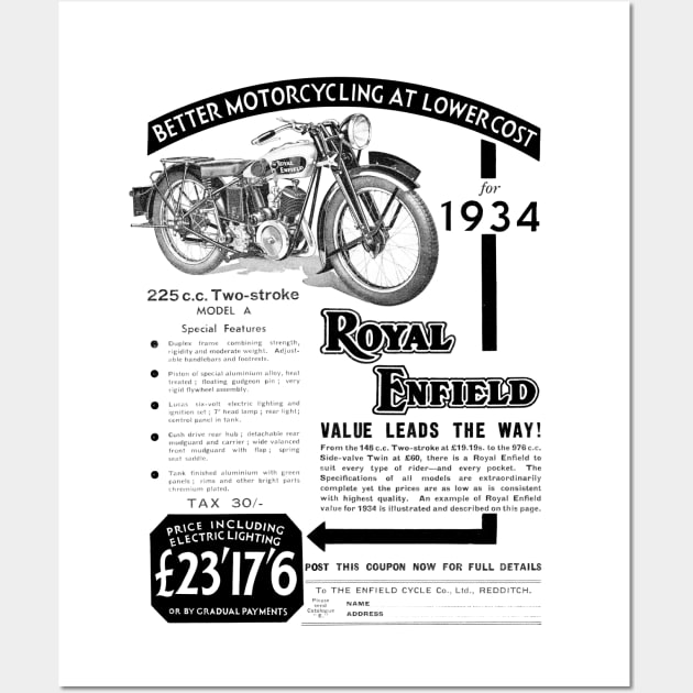 A vintage Royal Enfield Advert Wall Art by Random Railways